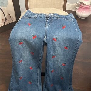 Ashley Mason Blue Jeans with Cherry Embroidery